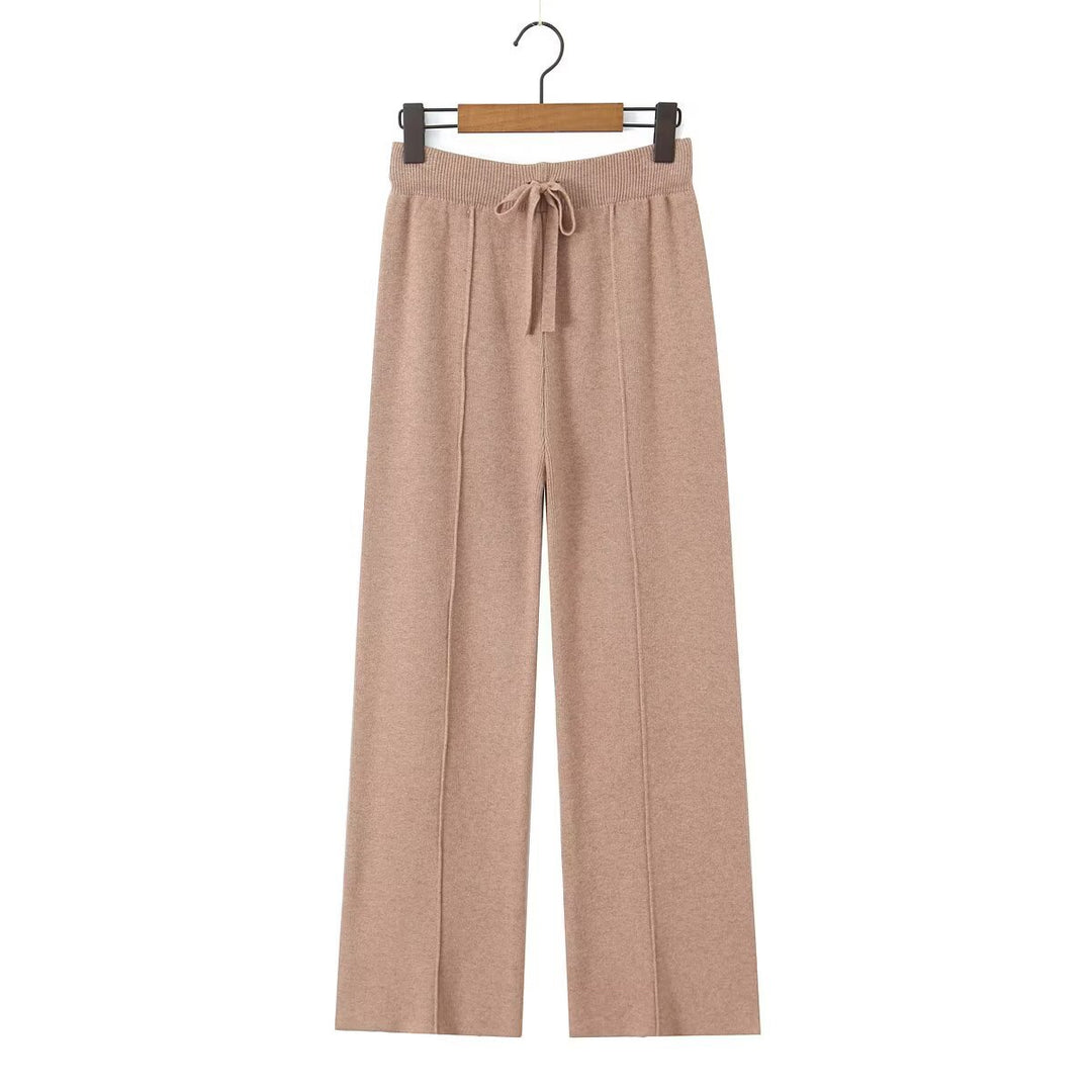 Damen Weite Strickhose mit Rippbund, Tunnelzug und Bügelfalte Shop Nory