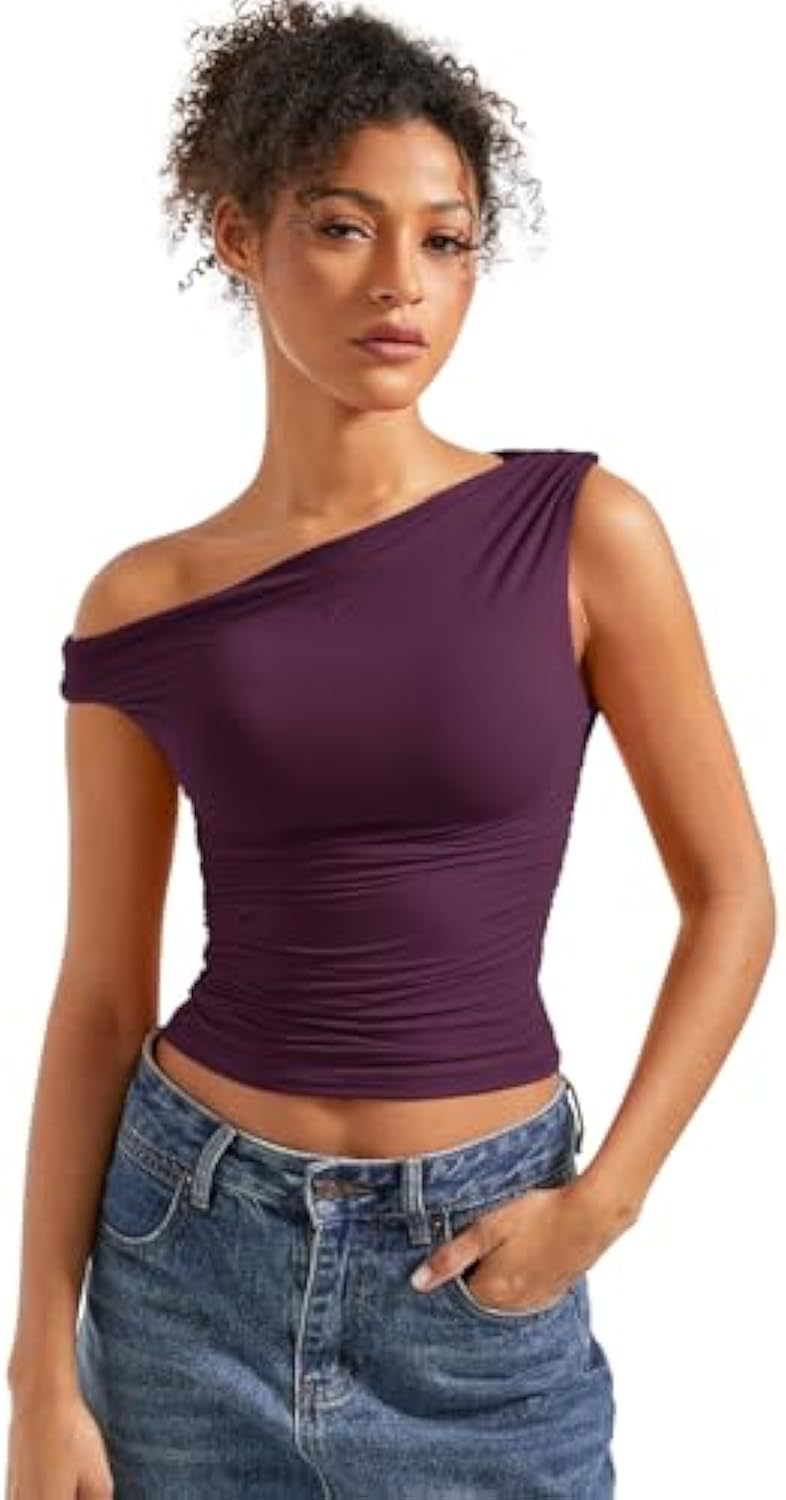 Damen figurbetontes Oberteil mit asymmetrischem Ausschnitt Shopnory