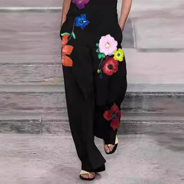 Damen Modischer Jumpsuit mit floralem Design und praktischen Taschen
