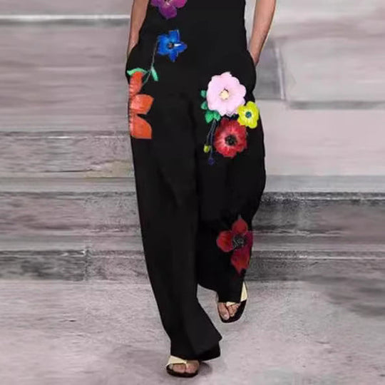 Damen Modischer Jumpsuit mit floralem Design und praktischen Taschen