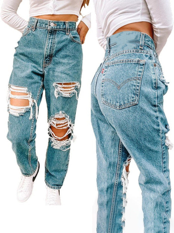 Damen Hochtaillierte Ripped Jeans mit fransigen Details