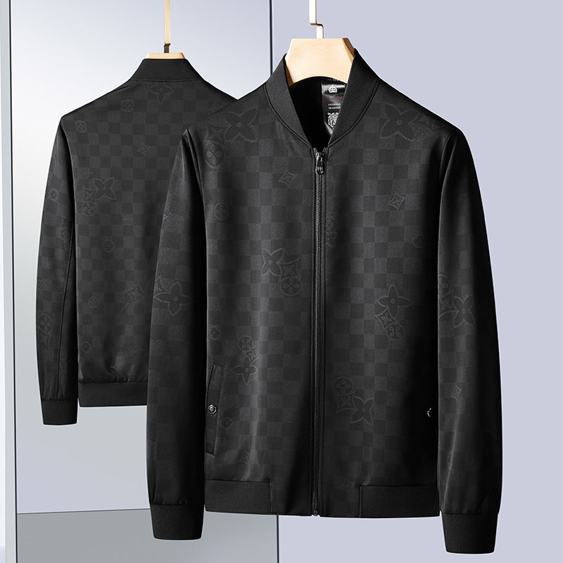 Herren Slim-Fit Jacquard-Bomberjacke mit tonalem Muster, Reißverschluss und Rippbündchen Shop Nory