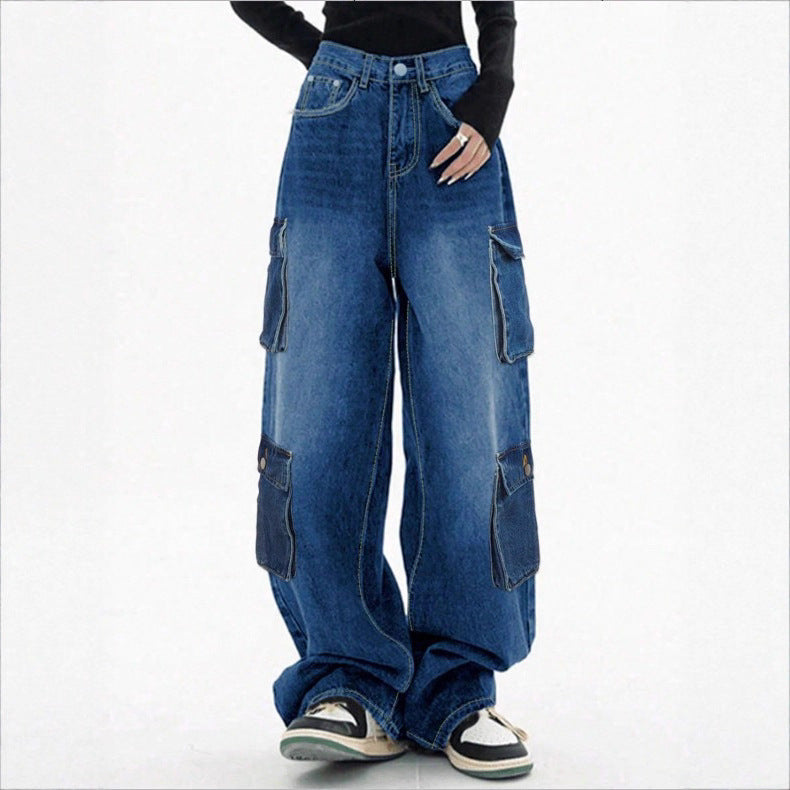 Damen Weite High-Waist Cargo-Jeans im Baggy-Schnitt mit Mehrfach-Taschen Shop Nory