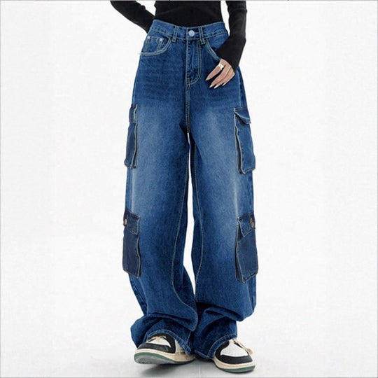 Damen Weite High-Waist Cargo-Jeans im Baggy-Schnitt mit Mehrfach-Taschen Shop Nory