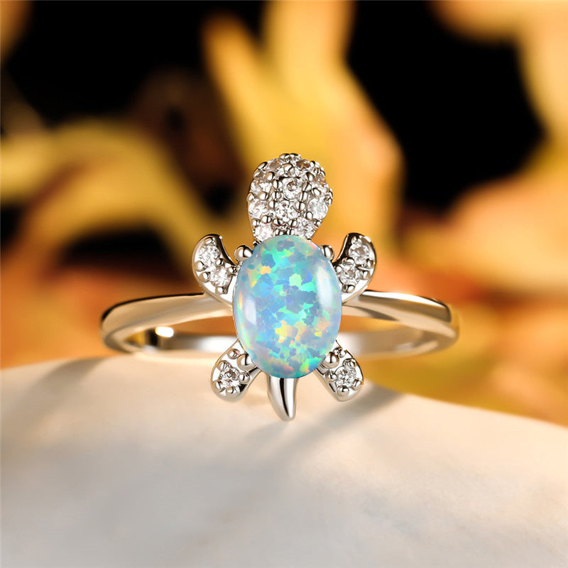 Damen Ring mit schimmerndem Schildkrötenmotiv und funkelnden Zirkoniasteinen Shop Nory