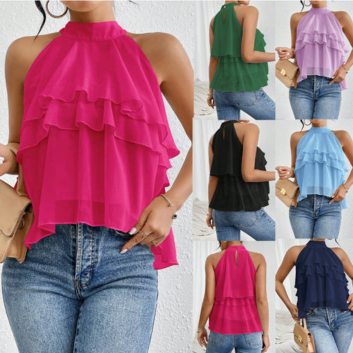 Damen Luftiges Chiffon-Top mit Stehkragen und mehrlagigen Volants Shop Nory