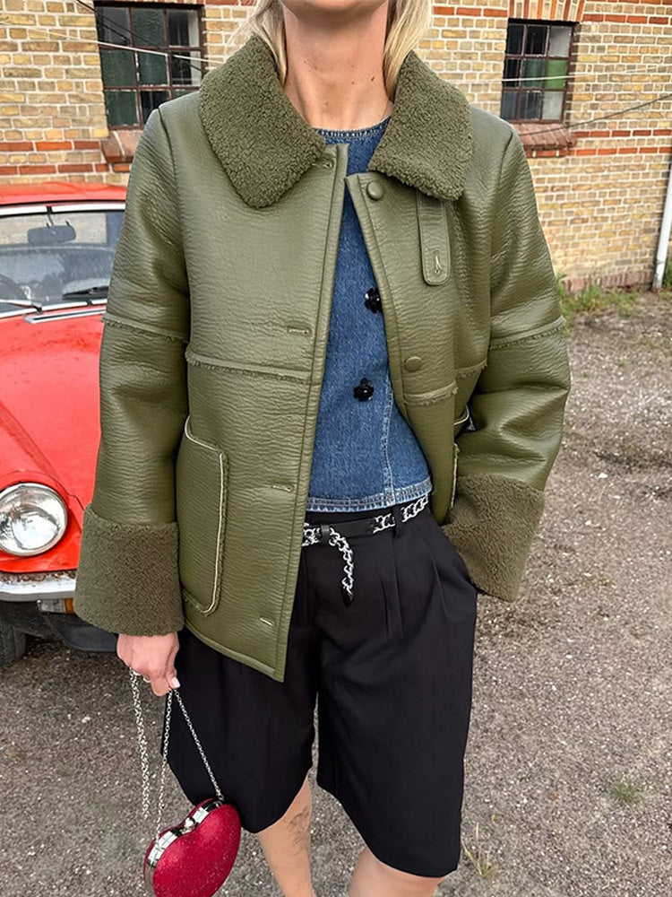 Damen Kurze Fliegerjacke im Aviator‑Stil mit Teddybesatz und kastiger Silhouette Shop Nory
