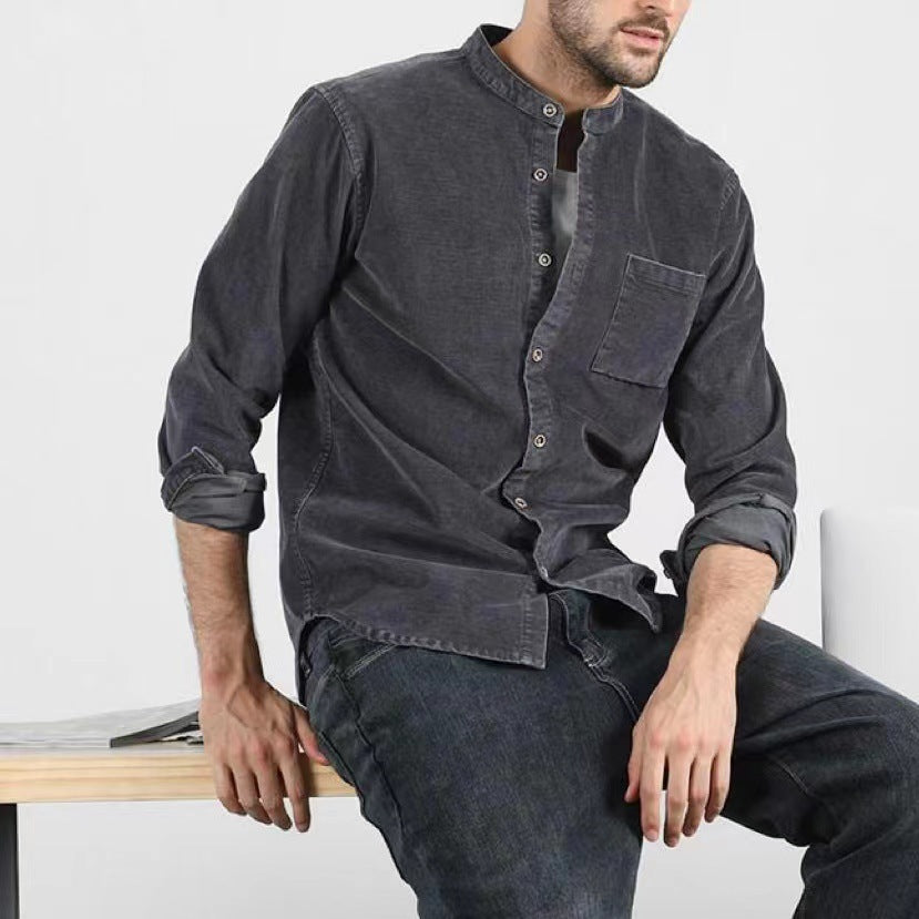 Herren Cordhemden mit Mandarin-Kragen und minimalistischem Design