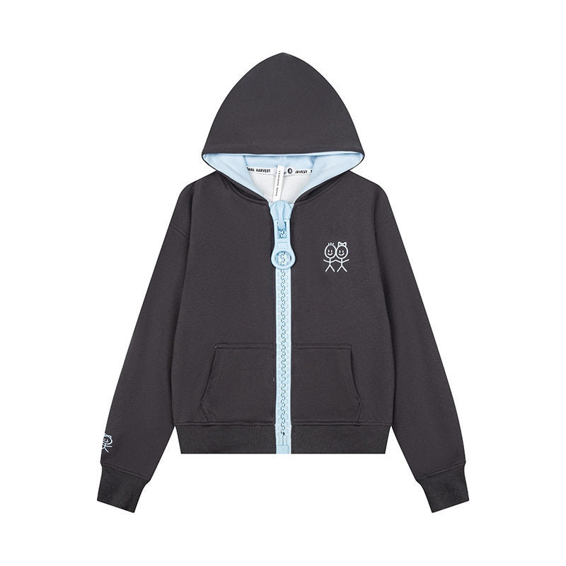 Damen Kapuzen-Sweatjacke mit übergroßem Reißverschluss und minimalistischer Stickerei Shop Nory