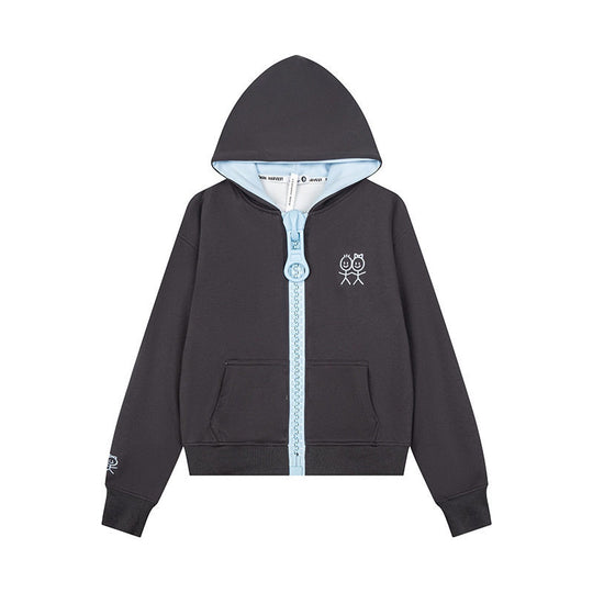Damen Kapuzen-Sweatjacke mit übergroßem Reißverschluss und minimalistischer Stickerei Shop Nory