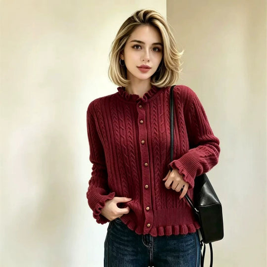 Damen Elegante Strickjacke mit Rüschendetails Shop Nory