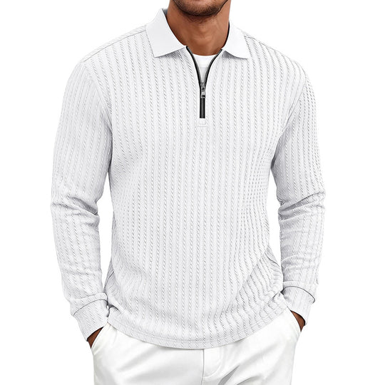 Herren Feinstrick-Polotroyer mit verdecktem Halbzip und Zopfstruktur Shop Nory