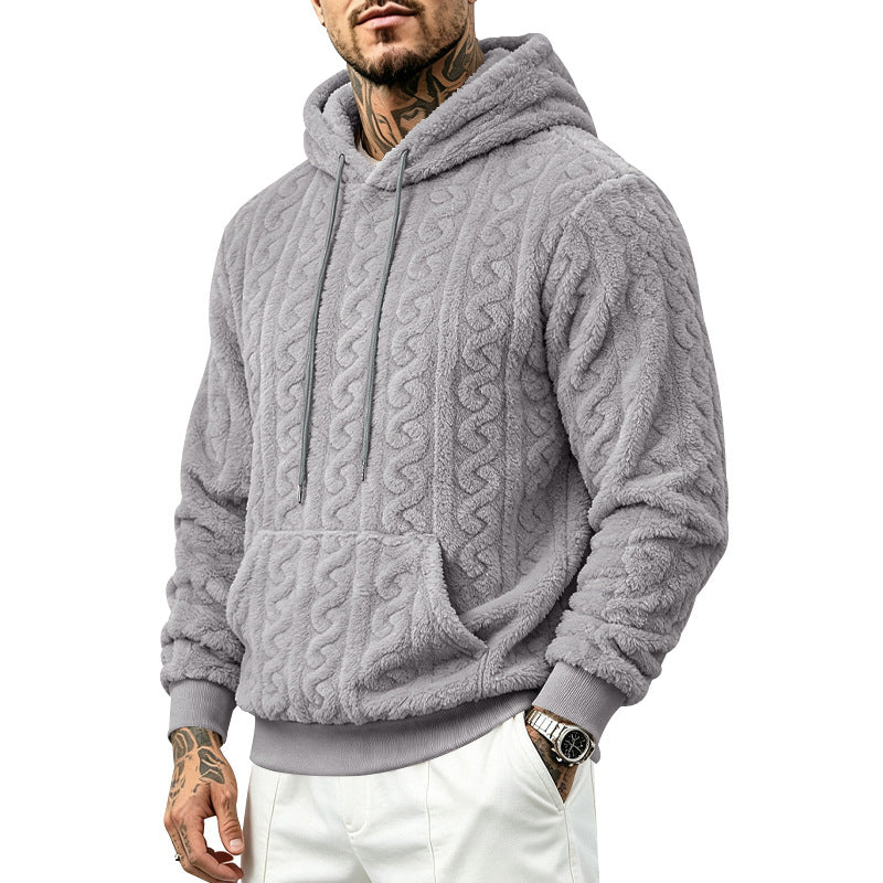 Herren Teddy-Fleecepullover mit Zopfmuster, Kapuze und Kängurutasche Shop Nory