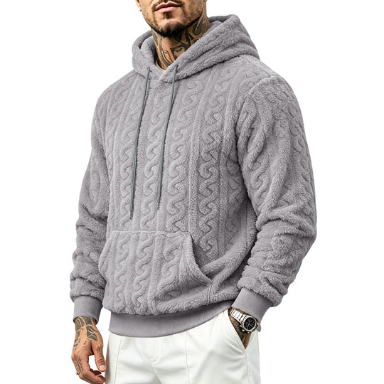 Herren Teddy-Fleecepullover mit Zopfmuster, Kapuze und Kängurutasche Shop Nory