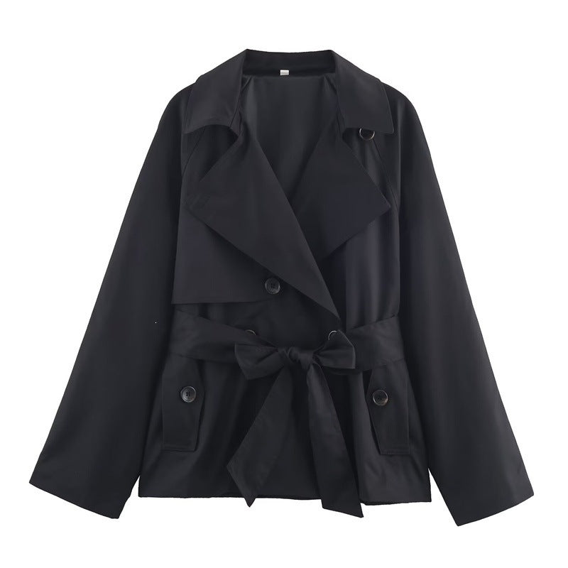 Damen Gekürzte Trenchjacke mit Schalkragen, Bindegürtel und Pattentaschen Shop Nory
