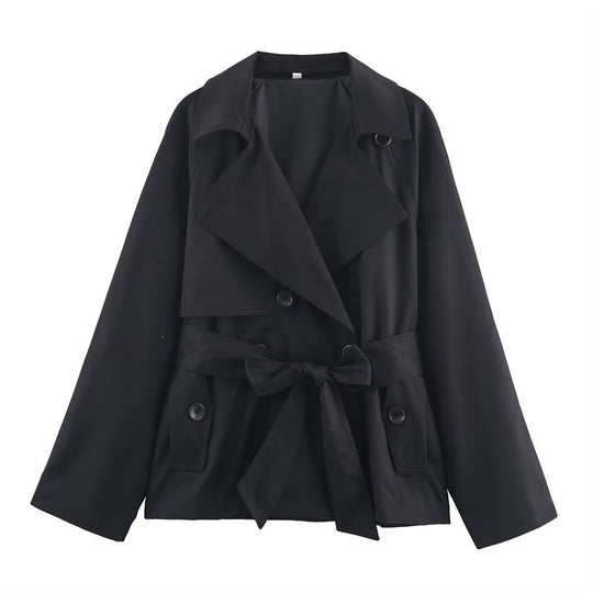Damen Gekürzte Trenchjacke mit Schalkragen, Bindegürtel und Pattentaschen Shop Nory
