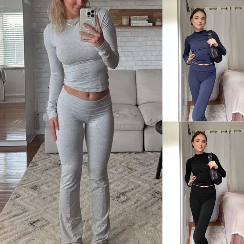 Damen Nahtloses Sport-Set mit Langarm-Cropped-Top und High-Waist Leggings Shop Nory