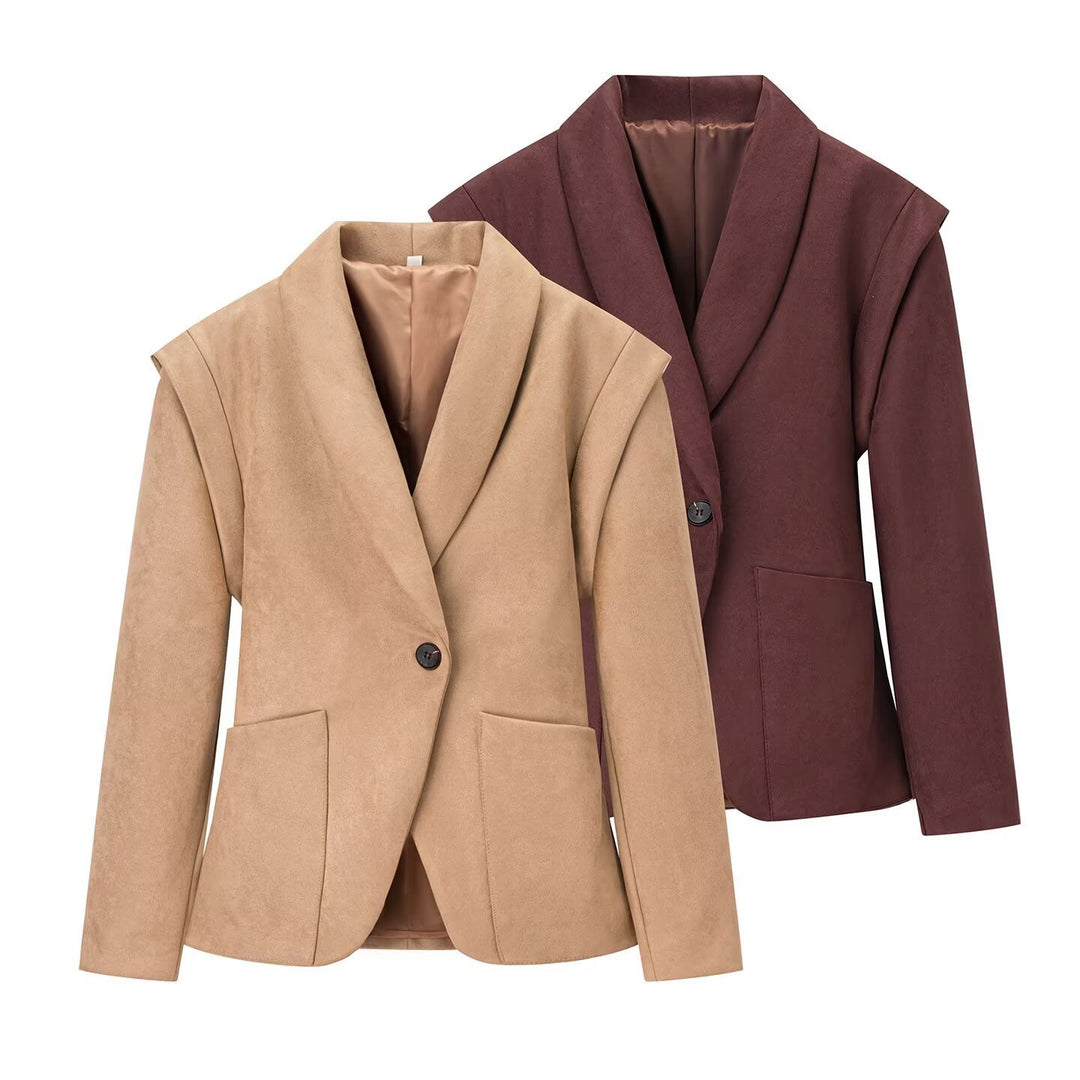 Damen Oversize-Veloursblazer mit Schalkragen, Ein-Knopf‑Verschluss und aufgesetzten Taschen Shop Nory