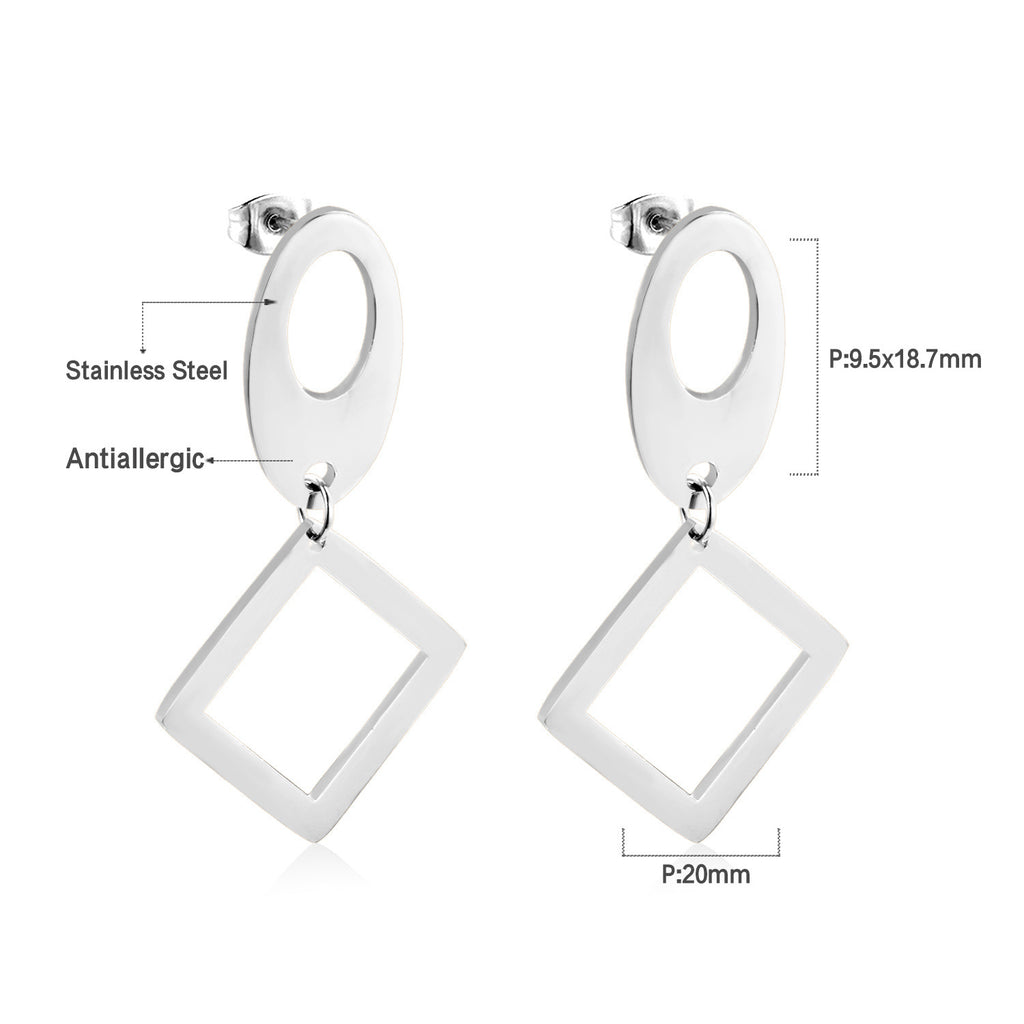 Damen Ohrringe mit elegantem, doppellagigem Rechteckdesign aus Edelstahl und goldplattierter Oberfläche Shop Nory