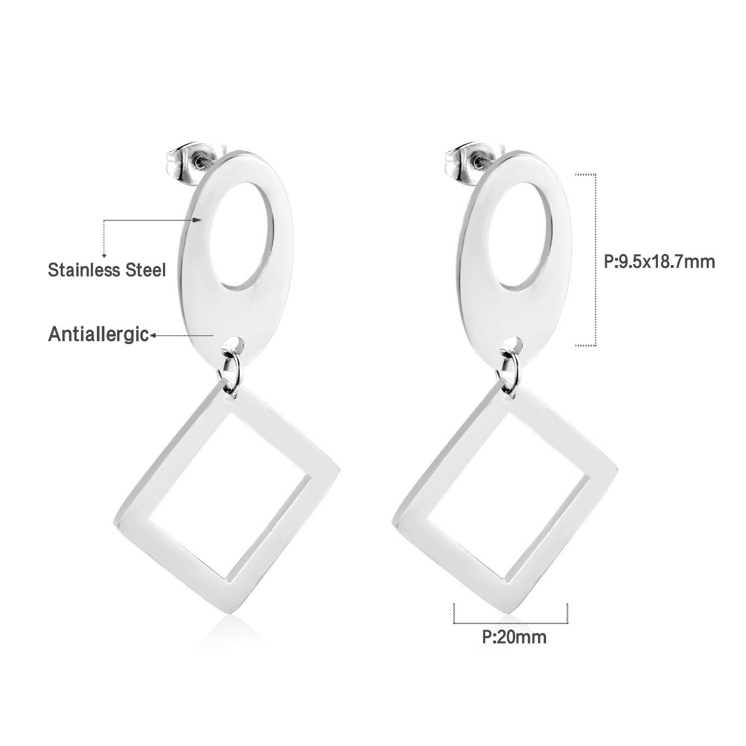 Damen Ohrringe mit elegantem, doppellagigem Rechteckdesign aus Edelstahl und goldplattierter Oberfläche Shop Nory