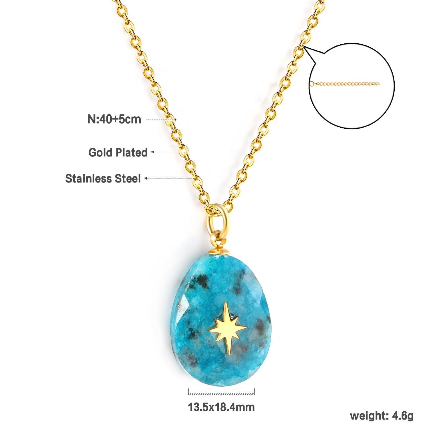 Damen Halskette mit funkelndem Tropfenanhänger und goldplattiertem Edelstahl Shop Nory