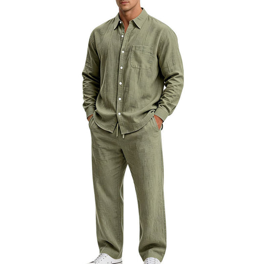 Herren Entspanntes Zweiteiliges Lounge-Set aus Strukturjersey mit Hemdkragen Shop Nory