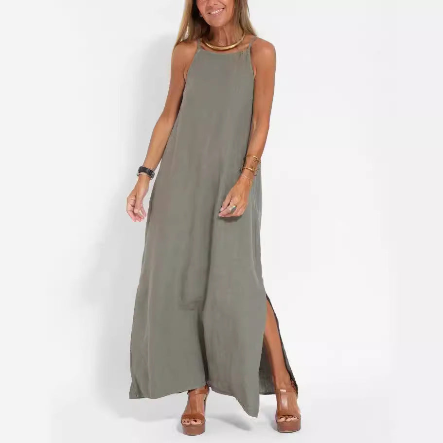 Damen lässiges Maxikleid mit schmalen Trägern und fließendem Schnitt