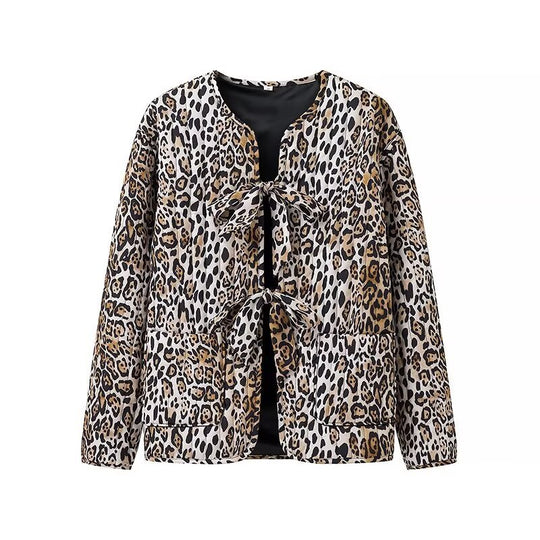 Damen Leichte Blousonjacke im Leopardenprint mit Bindebändern und aufgesetzten Taschen Shop Nory