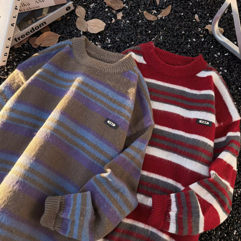 Unisex Gestreifter Oversize-Mohair‑Optik Pullover mit Rundhals und weicher Struktur Shop Nory