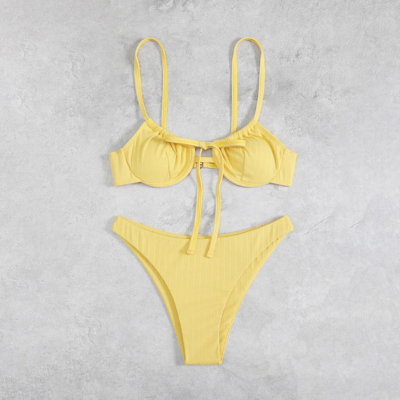 Damen Push-Up Bikini mit verstellbaren Trägern und raffinierten Schnürdetails Shopnory