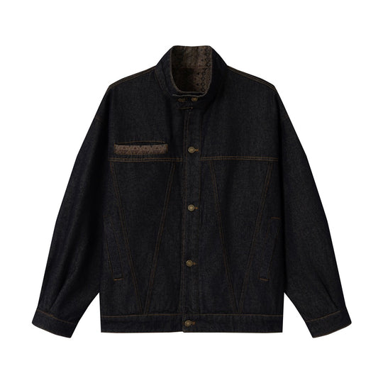 Unisex Boxy-Jeansjacke mit hohem Stehkragen und gewebten Besätzen Shop Nory