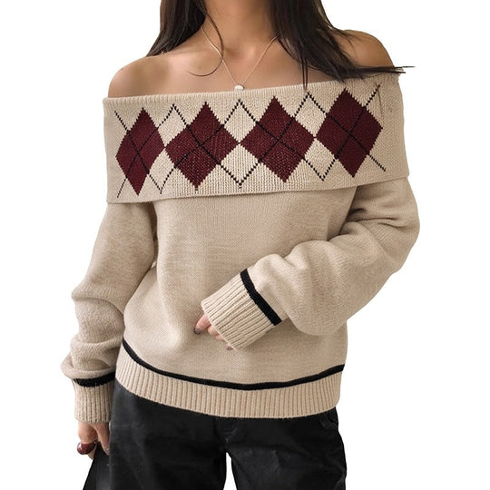Damen Lässiger Strickpullover mit Off-Shoulder Design Shop Nory