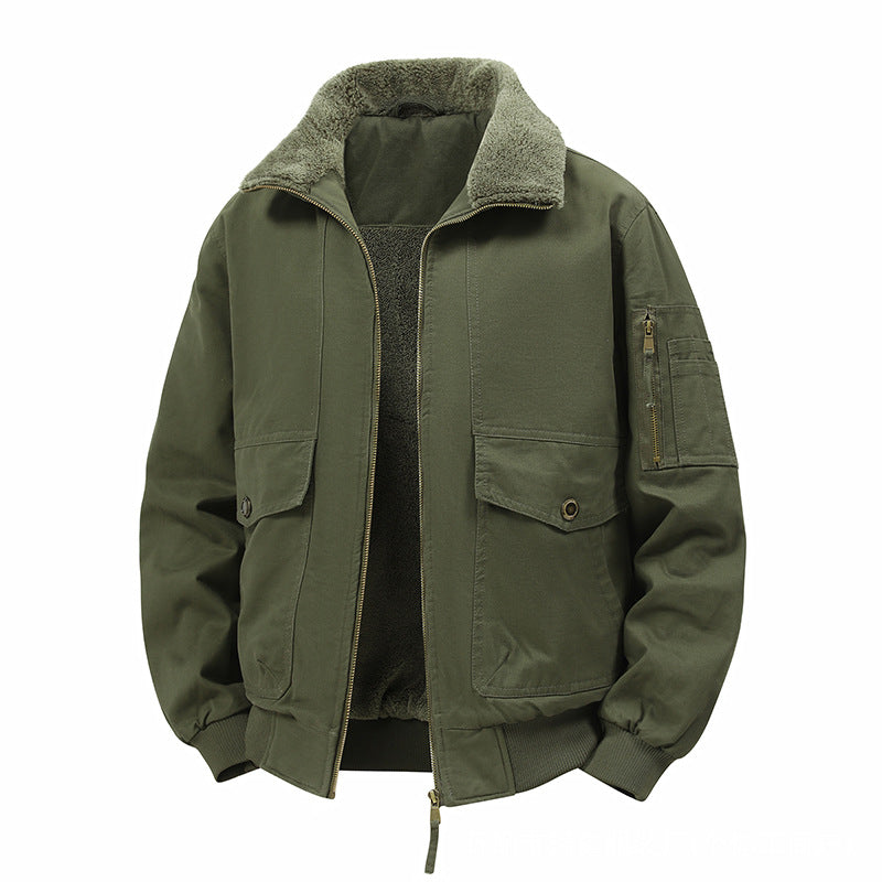 Herren Militärisch inspirierte Thermo-Bomberjacke mit Teddy‑Futter, Ärmeltasche und Druckknopf‑Klappentaschen Shop Nory