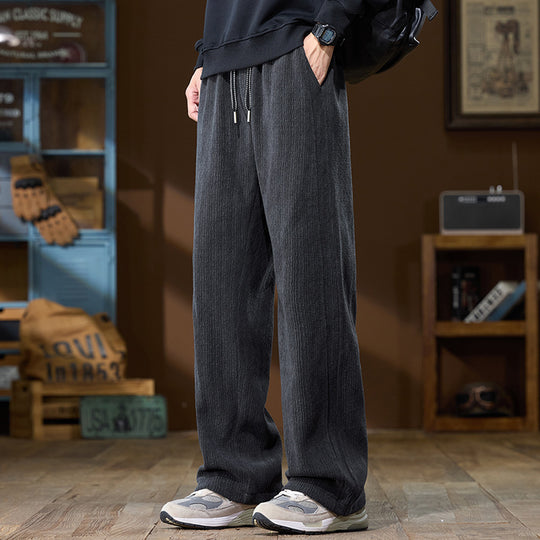 Herren Weit geschnittene Lounge-Hose aus geripptem Strukturstoff mit elastischem Bund und Tunnelzug Shop Nory