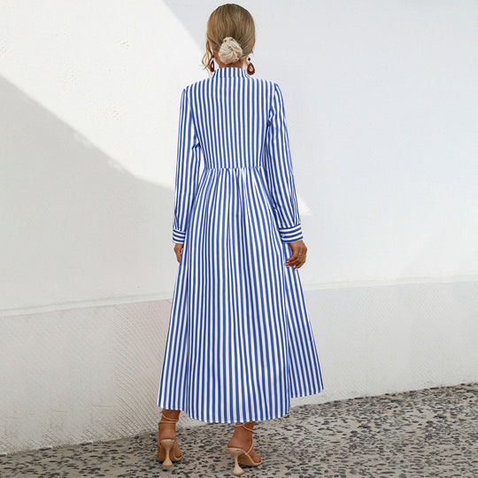 Damen Hemdblusenkleid mit vertikalem Streifenmuster und eleganter Knopfleiste