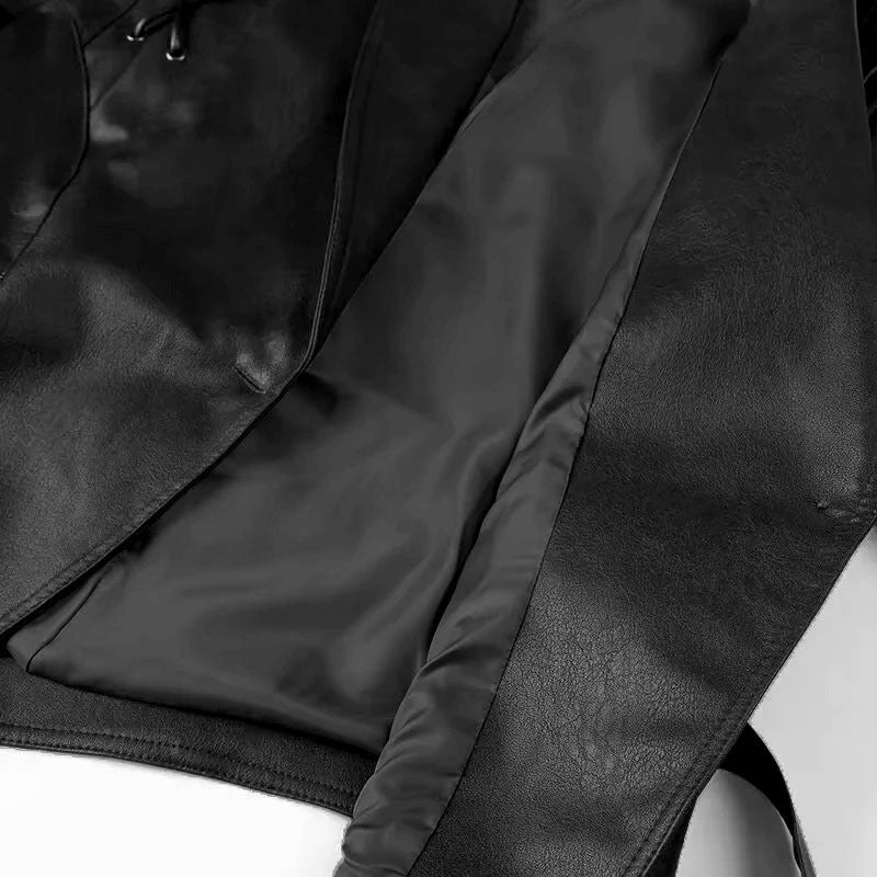 Damen Taillierter Kunstleder-Blazer mit Wickelgürtel und Schnürungen an den Schultern Shop Nory