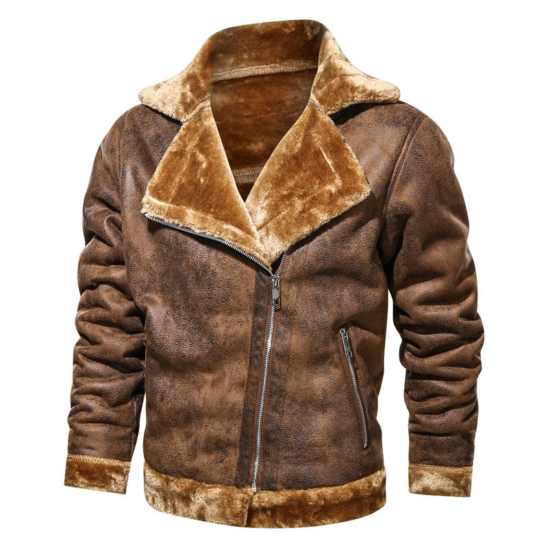 Herren Lederimitat-Fliegerjacke mit Teddyfutter und asymmetrischem Reißverschluss Shop Nory