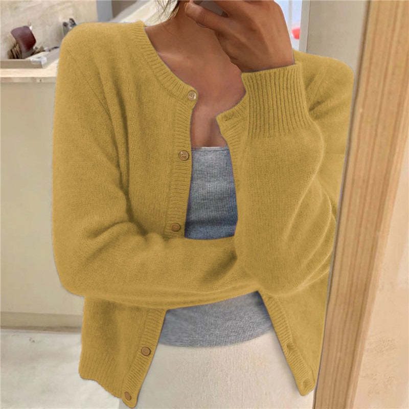 Damen weicher Strickcardigan mit dekorativen Knöpfen und raffinierter Maschenstruktur