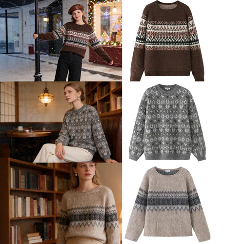 Damen Oversize Mohair-Mix Pullover mit Rundhals und Fair-Isle-Muster Shop Nory