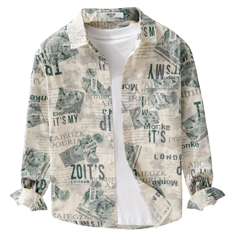 Herren Overshirt aus Baumwoll‑Leinen mit typografischem Zeitungsprint und Relaxed‑Fit Shop Nory