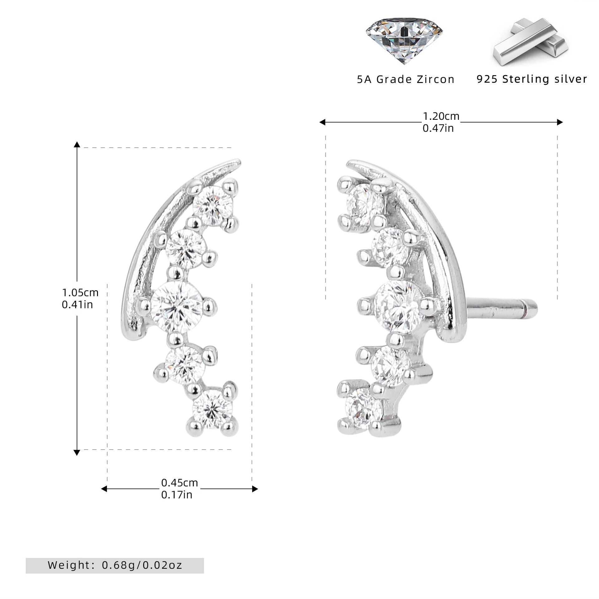 Damen Ohrstecker mit modernem geschwungenem Design und funkelnden Zirkonsteinen Shop Nory