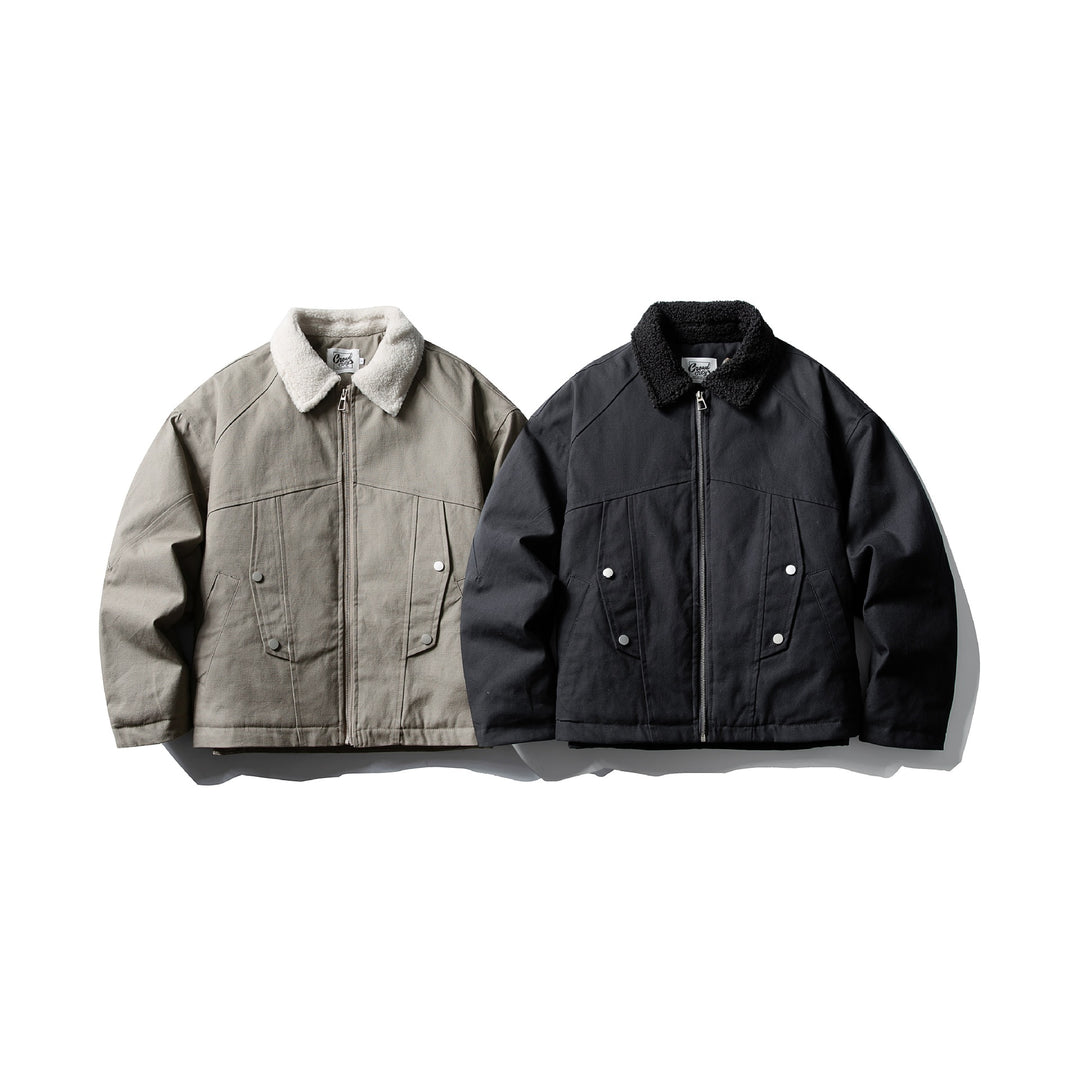 Unisex Kurzer Canvas-Fieldblouson mit Teddykragen und Zwei-Wege-Reißverschluss Shop Nory