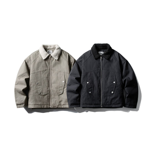 Unisex Kurzer Canvas-Fieldblouson mit Teddykragen und Zwei-Wege-Reißverschluss Shop Nory