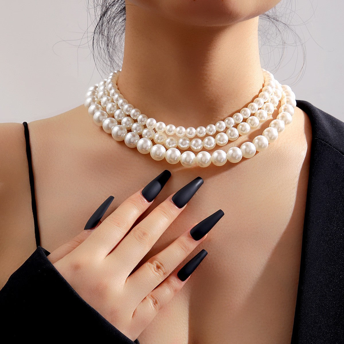 Damen Perlenhalskette mit feinen Gliederketten Shop Nory