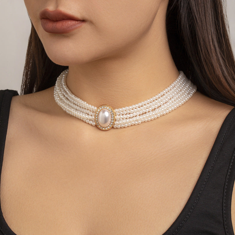 Damen Perlen-Choker mit funkelndem Anhänger Shop Nory