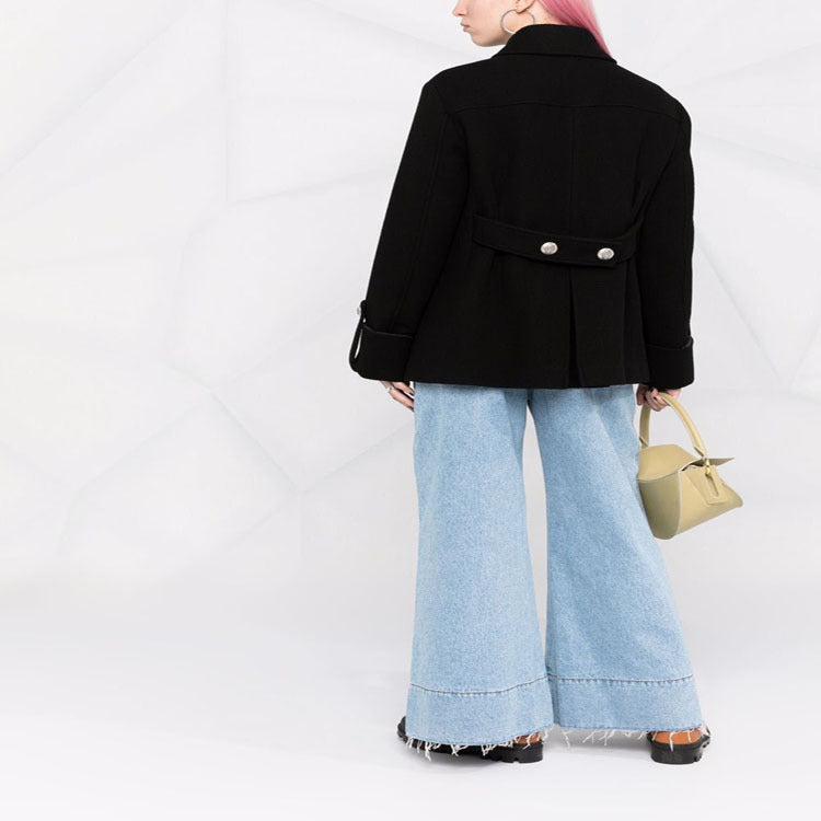 Damen Kurzer Boxy‑Wollmix‑Mantel im Military‑Look mit Zierrundknöpfen Shop Nory
