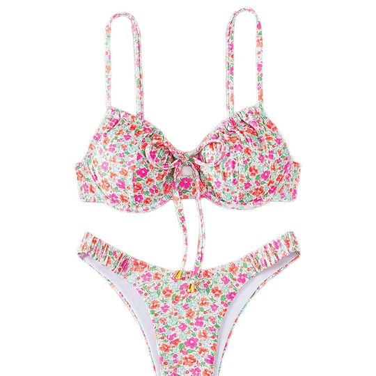 Damen Push-Up-Bikini mit floralem Design und raffinierter Schnürung