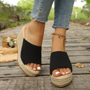 Damen Wedge-Sandaletten mit weichem Obermaterial und bequemer Sohle