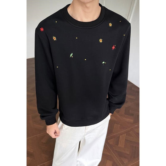 Herren Rundhals-Sweatshirt mit minimalistischer Blumenstickerei und cleanem Schnitt Shop Nory