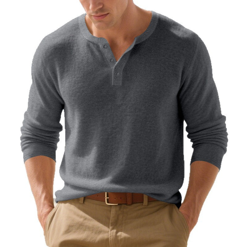 Herren langärmliges Henley-Shirt aus hochwertigem Baumwollmix mit modischen Knopfdetails